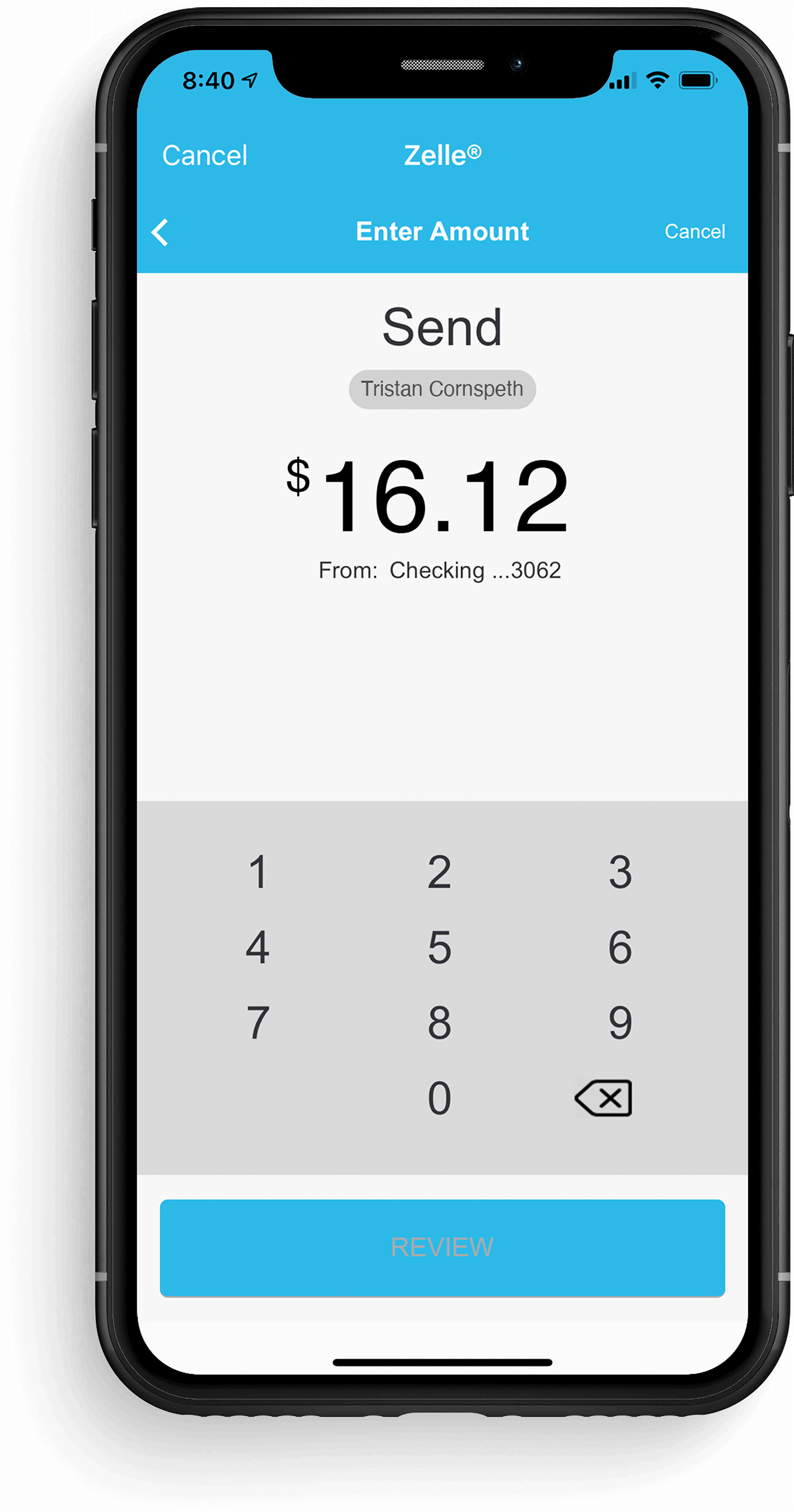 zelle amount input